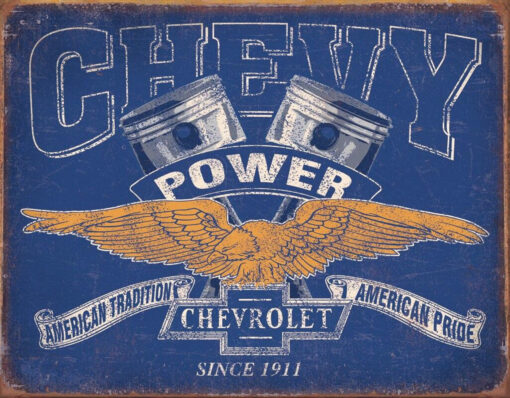 16" X 12 1/2" TIN SIGN CHEVY POWER SINCE 1911 METAL SIGN NEW