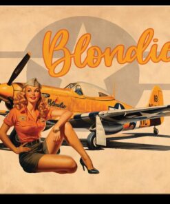 16" X 12 1/2" TIN SIGN BLONDIE PLANE & PINUP GIRL METAL SIGN NEW