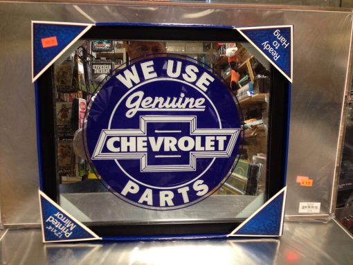 12" X 14" PRINTED FRAMED MIRROR WE USED GENUINE CHEVROLET PARTS NEW