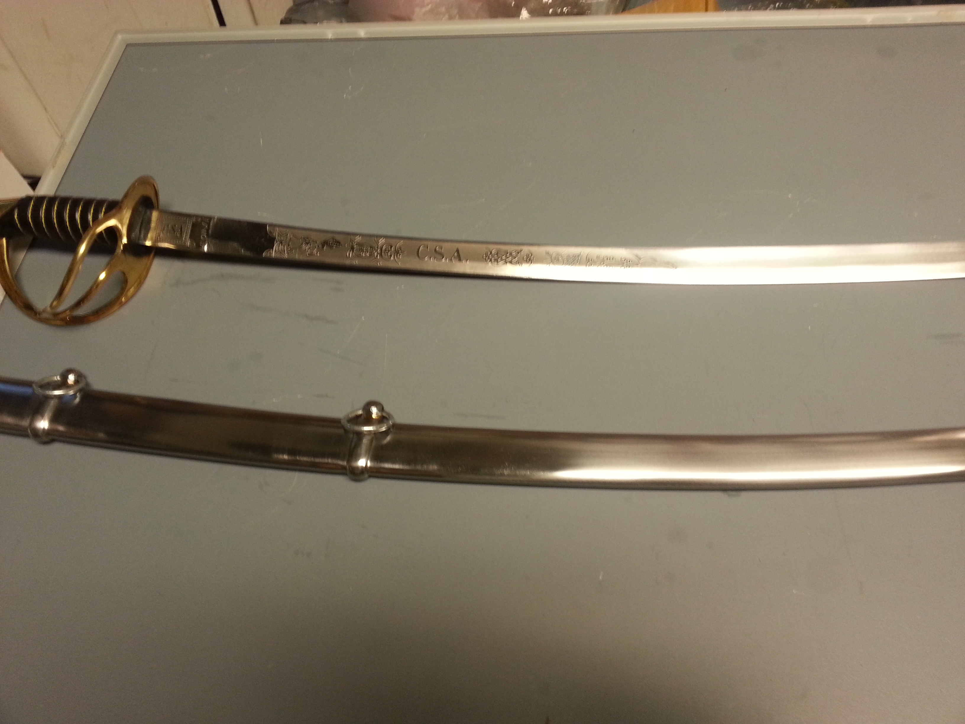 CIVIL WAR ENGRAVED C.S. METAL SWORD REPRODUCTION SIZE 42 1/2