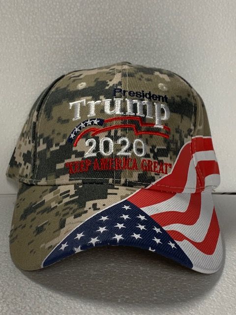 DONALD TRUMP 2020 KEEP AMERICA GREAT US FLAG ON BRIM CAMO CAP HAT NEW