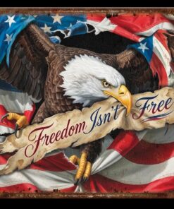 16" X 12 1/2" TIN SIGN FREEDOM ISN'T FREE BALD EAGLE & FLAG METAL SIGN NEW
