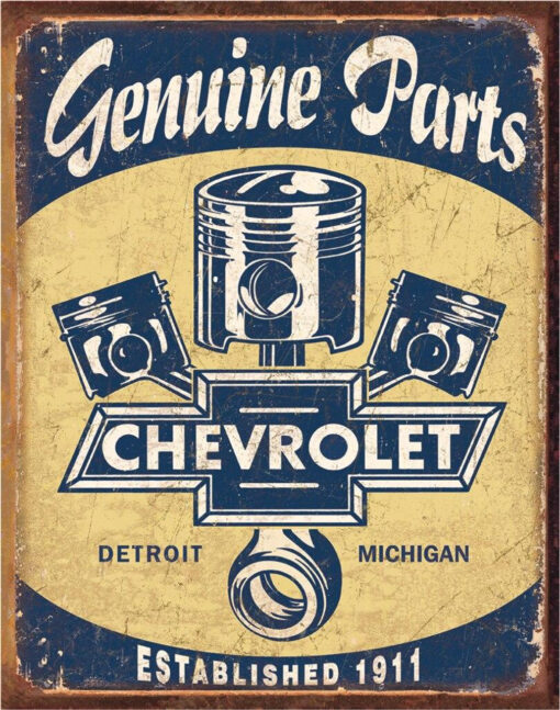 12 1/2" X 16" TIN SIGN GENUINE PARTS CHEVY PISTONS CHEVROLET METAL SIGN NEW