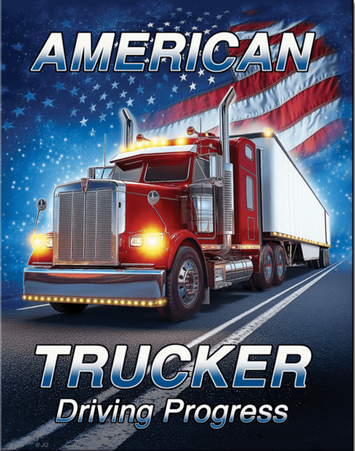 12 1/2" X 16" TIN SIGN AMERICAN TRUCKER DRIVING IN PROGRESS METAL SIGN NEW