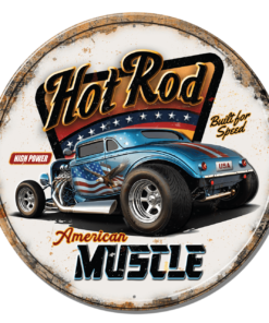 11.75" TIN SIGN ROUND FULLY EMBOSSED STEEL JQ AMERICAN MUSCLE HOT ROD SIGN NEW