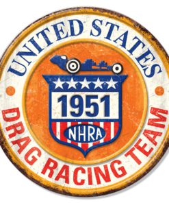 11.75" TIN SIGN ROUND FULLY EMBOSSED STEEL NHRA DRAG RACING TEAM METAL SIGN NEW