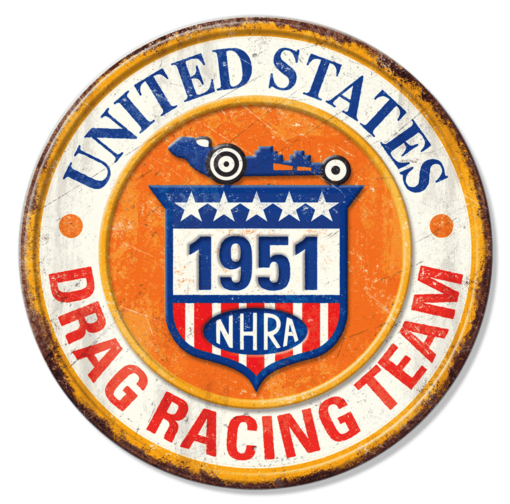 11.75" TIN SIGN ROUND FULLY EMBOSSED STEEL NHRA DRAG RACING TEAM METAL SIGN NEW