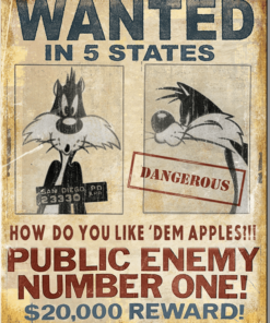 12 1/2" x 16" TIN SIGN LOONEY TUNES WANTED IN 5 STATES SYLVESTER METAL SIGN