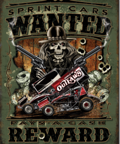 12 1/2" X 16" WORLD OF OUTLAWS SPRINT CARS WANTED PAY CASH REWARD METAL SIGN