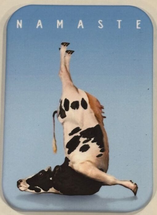 NAMASTE COW MAGNET 2.5” X 3.5” ROUNDED CORNERS NEW