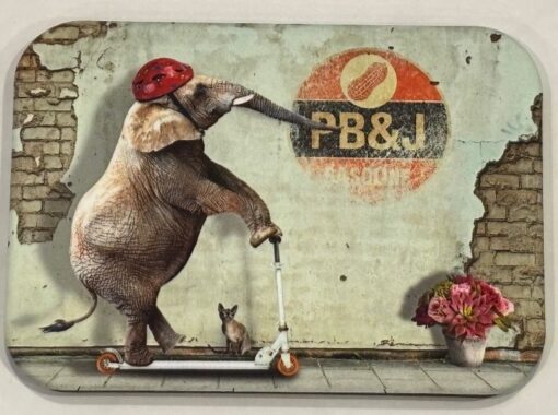 PBJ ELEPHANT ON SCOOTER MAGNET 2.5” X 3.5” ROUNDED CORNERS
