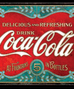 10 3/4" X 8 1/4" TIN SIGN DRINK COCA-COLA AT FOUNTAINS IN BOTTLE METAL SIGN NEW