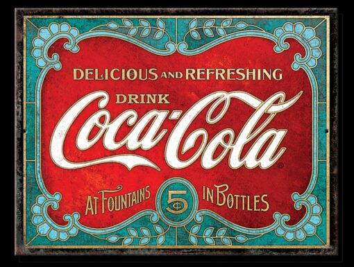 10 3/4" X 8 1/4" TIN SIGN DRINK COCA-COLA AT FOUNTAINS IN BOTTLE METAL SIGN NEW