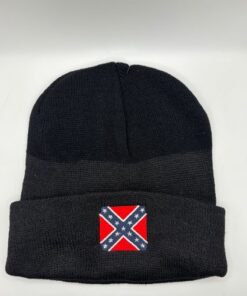 BLACK BEANIE W/CONFEDERATE FLAG KNIT BEANIE HAT NEW