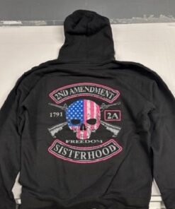 2ND AMENDMENT SISTERHOOD FREEDOM 1791 SKULL CROSSED GUNS HOODED SWEATSHIRT NEW