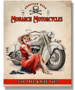 12 1/2" X 16" MONARCH MOTORCYCLES 1917 LIVE FREE & RIDE FAST METAL SIGN NEW